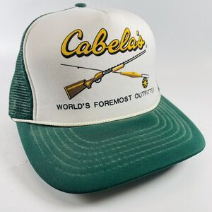 Cabela's Logo Hat Men's Snapback Green White Vintage Trucker Cap Mesh Hunt Fish